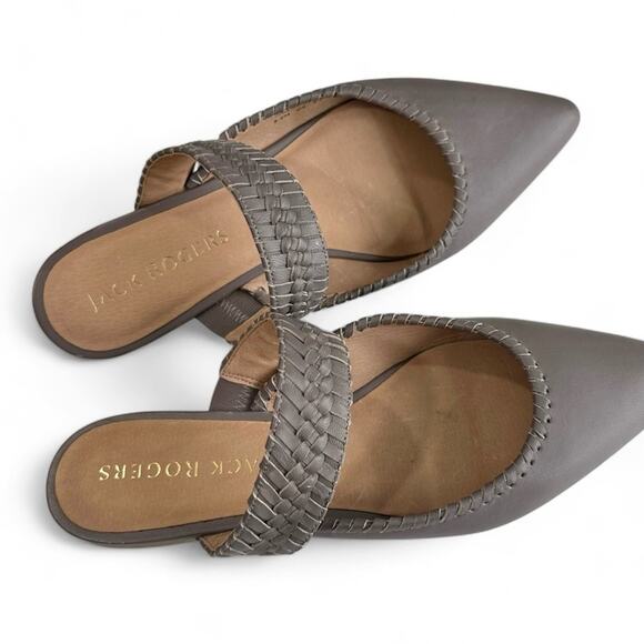 Jack Rogers Tinsley Pointed Slides Mules | Gray Whipstitch 8.5 Leather - Picture 4 of 11